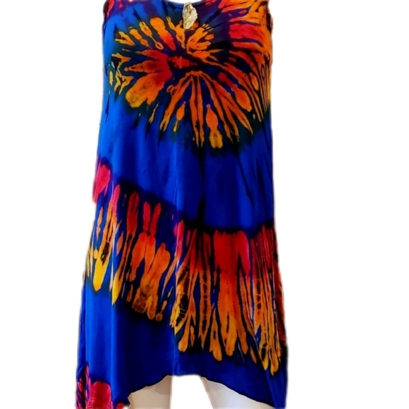 TIE DYE Cobalt Stretchy Rayon Asym. Top/ Dress CU *5 Colors Avail.*OS NEW - Picture 4 of 5